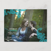  Floral Paisley Peacock Foto slaat de datum op Aankondigingskaart (Voorkant)