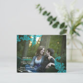  Floral Paisley Peacock Foto slaat de datum op Aankondigingskaart (Staand voorkant)