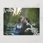  Floral Paisley Peacock Foto slaat de datum op Aankondigingskaart (Voorkant)