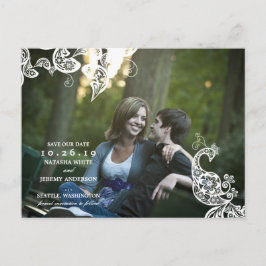  Floral Paisley Peacock Foto slaat de datum op Aankondigingskaart