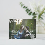  Floral Paisley Peacock Foto slaat de datum op Aankondigingskaart (Staand voorkant)