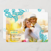  Floral Paisley Turquoise Peacock Foto Save The Date (Voorkant / Achterkant)