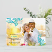  Floral Paisley Turquoise Peacock Foto Save The Date (Staand voorkant)