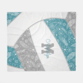 floral paisley veren blauwgroen grijs boho volleyb fleece deken (Voorkant (Horizontaal))
