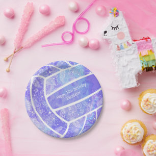 Floral paisley veren doedels paarse volleybal papieren bordje
