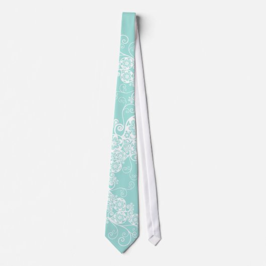 Floral Paisley White Aqua Stylish Custom Gift Stro Stropdas (Voorkant)