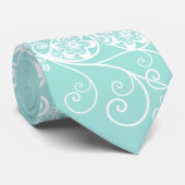 Floral Paisley White Aqua Stylish Custom Gift Stro Stropdas (Opgerold)