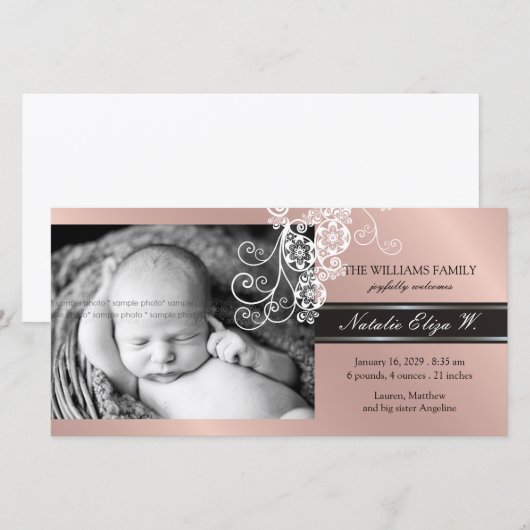 Floral Paisley White Birth Announding Photo Card Aankondiging (Voorkant / Achterkant)