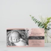 Floral Paisley White Birth Announding Photo Card Aankondiging (Staand voorkant)