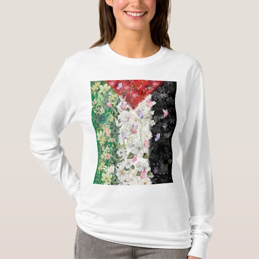 Floral Palestine Kaart - Free Palestine Kaart T-sh T-shirt (Voorkant)