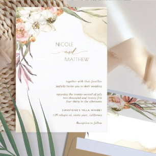 Floral Palm Leaves, Cream and Peach Wedding Kaart