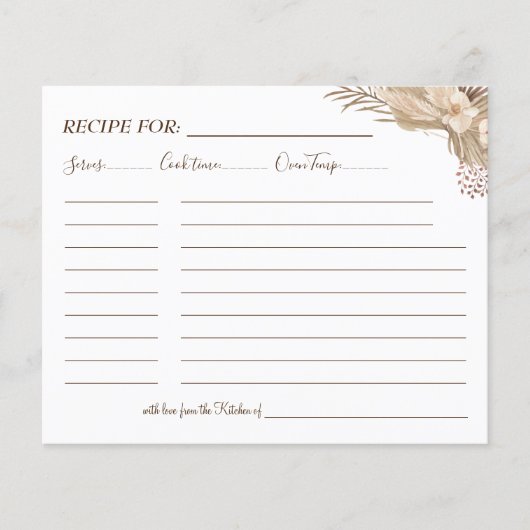 Floral Pampa Grass Recipe Card Flyer (Voorkant)