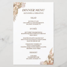 Floral Pampa Grass Wedding Dinner Menu