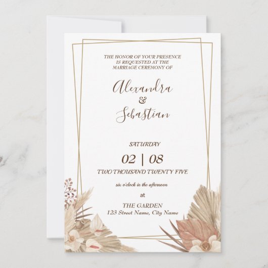Floral Pampa Grass Wedding Invitation Kaart (Voorkant)