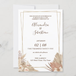 Floral Pampa Grass Wedding Invitation Kaart