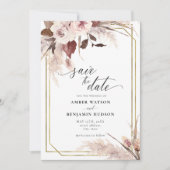 Floral Pampas grass Boho Wedding Save the Date Inv Kaart (Voorkant)