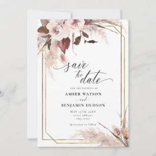 Floral Pampas grass Boho Wedding Save the Date Inv Kaart