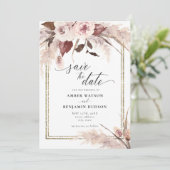 Floral Pampas Grass Boho Wedding Save the Date Kaart (Staand voorkant)