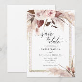 Floral Pampas Grass Boho Wedding Save the Date Kaart (Voorkant / Achterkant)