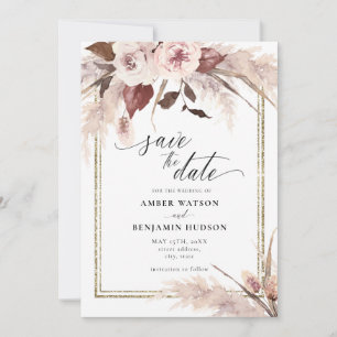 Floral Pampas Grass Boho Wedding Save the Date Kaart