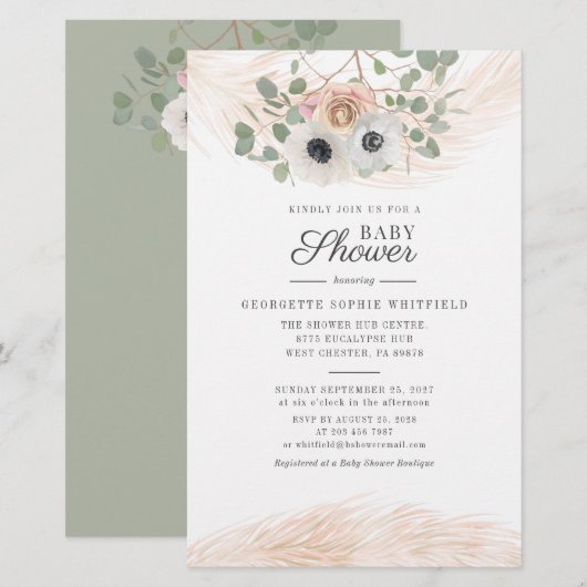 Floral Pampas Grass Eucalyptus Baby shower Briefpapier (Voorkant / Achterkant)