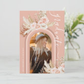 Floral Pampas Grass Foto Afstuderen Kaart (Staand voorkant)