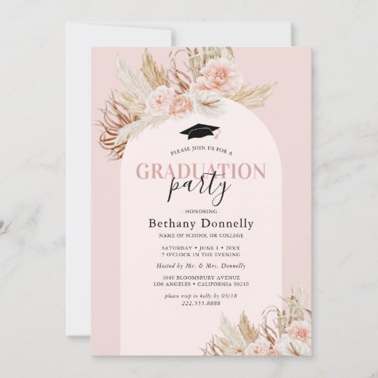 Floral Pampas Grass Foto Afstuderen Kaart (Voorkant)