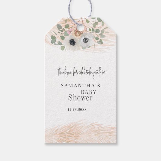 Floral Pampas Grass Modern Girl Baby shower Cadeaulabel (Voorkant)