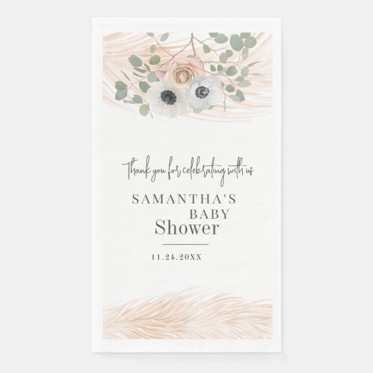 Floral Pampas Grass Modern Girl Baby shower Servet (Voorkant)