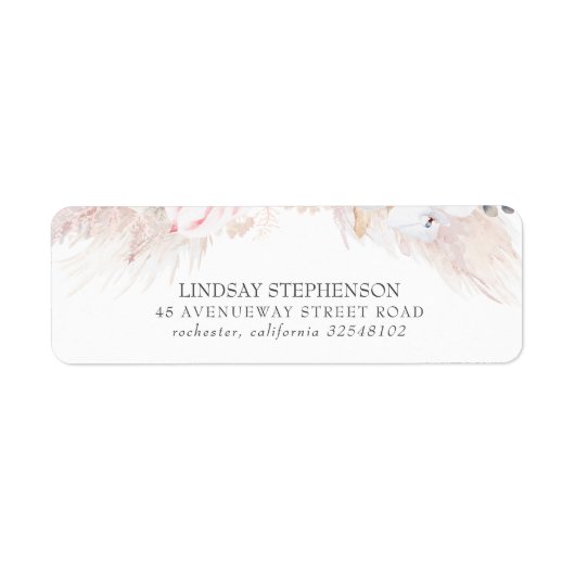 Floral Pampas Grass Pink Elegant Etiket (Voorkant)