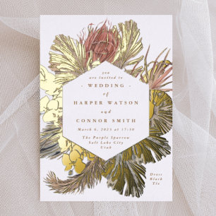 Floral Pampas Grass Real Gold Desert Wedding Folie Uitnodiging