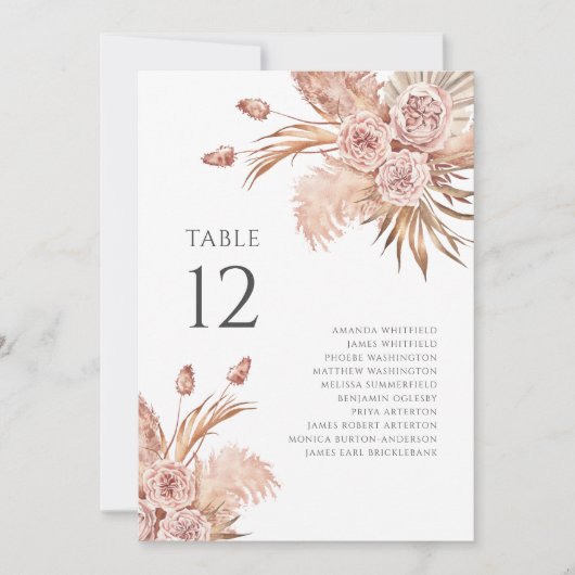 Floral Pampas Grass Table Number Weddenschap (Voorkant)
