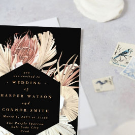 Floral Pampas Grass Tropical Oerwoud Black Kaart