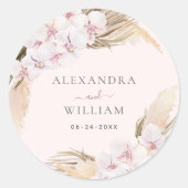 Floral Pampas Grass Tropical Wedding Ronde Sticker (Voorkant)