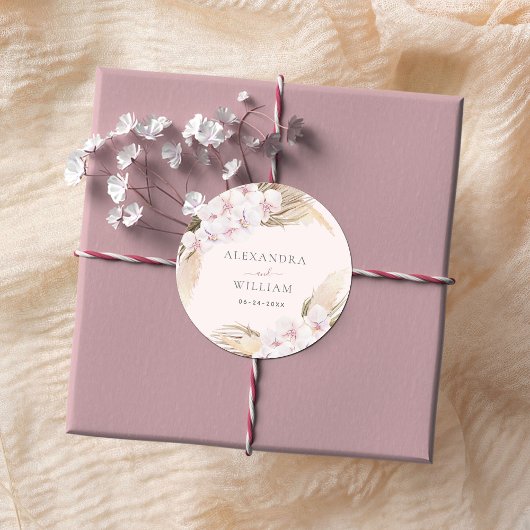 Floral Pampas Grass Tropical Wedding Ronde Sticker