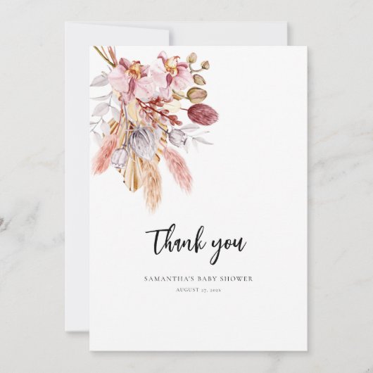 Floral Pampas Grass Waterverf Baby shower Bedankkaart (Voorkant)