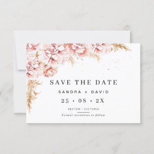 Floral Pampas Grass Wedding sparen de Datum Kaart