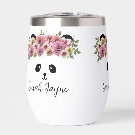 Floral Panda Beer Meisje Naam Thermal Wine Tumbler (Voorkant)
