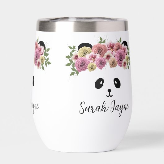 Floral Panda Beer Meisje Naam Thermal Wine Tumbler (Achterkant)