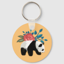 Floral Panda met Roos op Peach