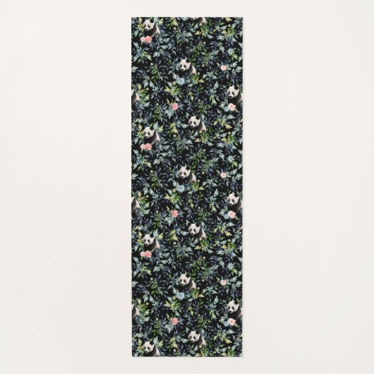 Floral Panda Patroon met Roze en Blauwe Rozen Yogamat (Voorkant)