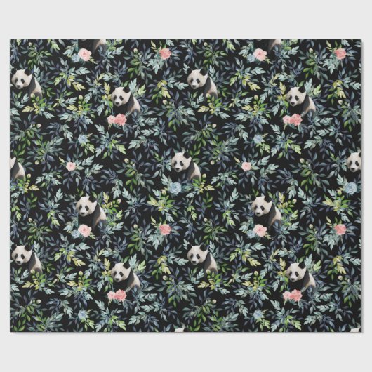 Floral Panda Pattern Cadeaupapier (Vlak)