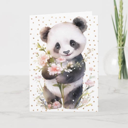Floral Panda Wenskaart Bedankkaart (Voorkant)