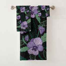 Floral Pansy met Foliage op Donkere achtergrond Bad Handdoek