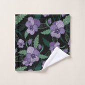 Floral Pansy met Foliage op Donkere achtergrond Bad Handdoek (Wasdoekje)