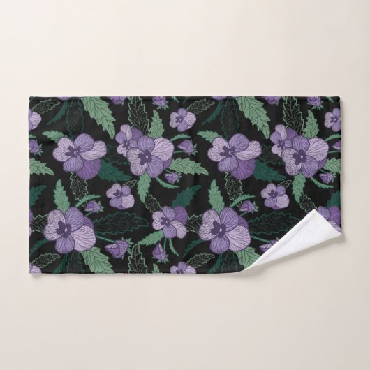 Floral Pansy met Foliage op Donkere achtergrond Bad Handdoek (Handdoek)