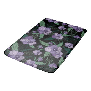 Floral Pansy met Foliage op Donkere achtergrond Badmat