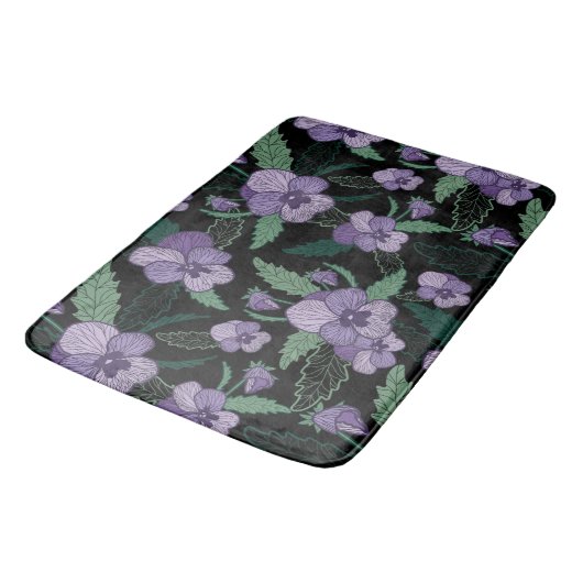 Floral Pansy met Foliage op Donkere achtergrond Badmat (Gekanteld)