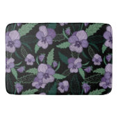 Floral Pansy met Foliage op Donkere achtergrond Badmat (Voorkant)
