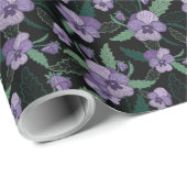 Floral Pansy met Foliage op Donkere achtergrond Cadeaupapier (Rol Hoek)